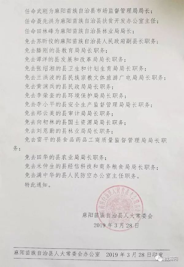 麻阳苗族自治县人力资源和社会保障局人事任命更新